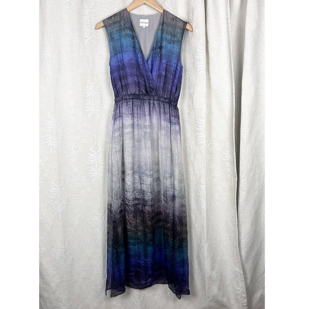 Reiss Mirte silk chiffon ombre tie-dye batik maxi dress sleeveless cocktail US 2